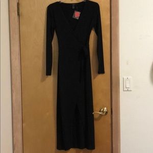 F21 long sexy black wrap dress. Small